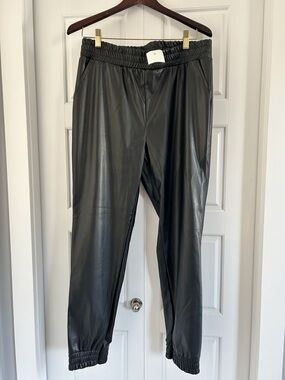 Faux Leather Jogger Pants in Black
